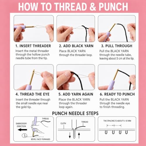 MZSMYKCH punch needle kits adults beginner - Black Cat punch needle kits Starter Set with Yarn, Needle Tool & Frame, Easy DIY Craft Decor, Relaxing Hobby Gift for Teens & Craft Lovers(Black Cat ) - Image 7