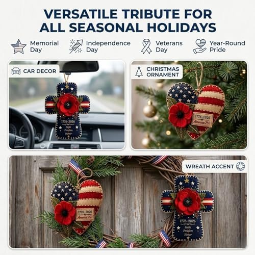 DIY Patriotic Poppy Cross Ornament Kit - 1776-2026 America 250th Anniversary Felt Craft Set - Faith Freedom Honor Embroidery Decor for Memorial Day, Independence Day,Veterans Day-Handmade Gift (Cross) - Image 4