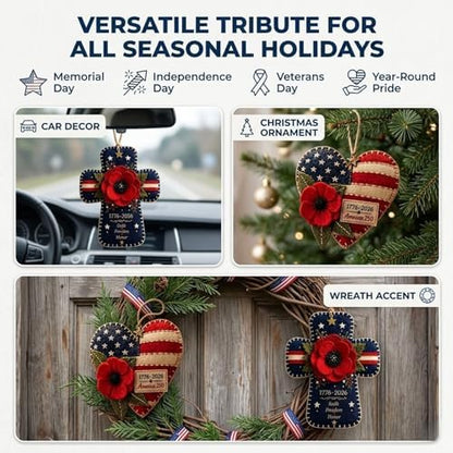 DIY Patriotic Poppy Cross Ornament Kit - 1776-2026 America 250th Anniversary Felt Craft Set - Faith Freedom Honor Embroidery Decor for Memorial Day, Independence Day,Veterans Day-Handmade Gift (Heart) - Image 4