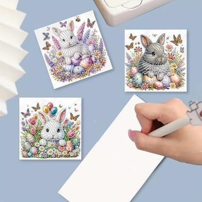 DIY Diamond Greeting Cards Set, 5D DIY Diamond Art Painting Festival Style Greeting Card, DIY Christmas Card Making Kits for Family Friends Handmade Gift-#23-Bunny Easter Eggs - Image 4