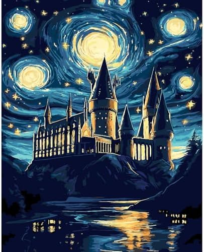 AALBLAC Magic Castle Paint by Numbers Kit for Adults Beginner - Starry Night Castle Paint by Numbers Canvas, DIY Abstract Landscape Oil Painting for Gift Home Wall Decor 16x20inch by Unknown