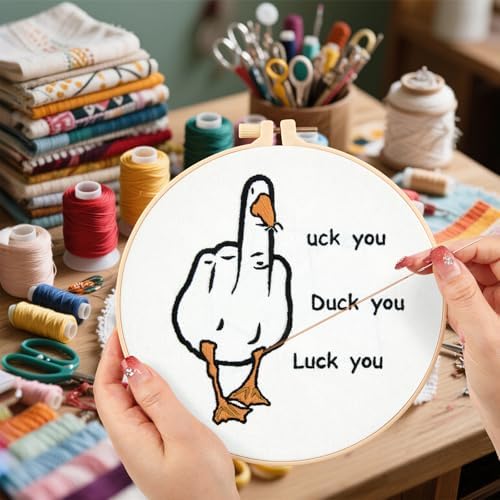 Middle Finger Duck Embroidery Kits for Beginners Adults, Funny Embroidery Starter Kits, Counted Cross Stitch Kits for Beginners DIY Craft Kits for Adult Women, Embroidery Hoop, Thread & Video Tutorial - Image 5