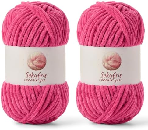 Chenille Blanket Yarn for Crocheting Size 5 Bulky Yarn, 2 Rose by Sekafris