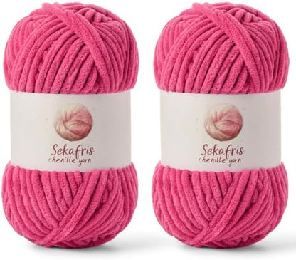 Chenille Blanket Yarn for Crocheting Size 5 Bulky Yarn, 2 Rose by Sekafris