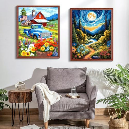 ZTOTZ Vintage Blue Truck Paint by Numbers Kit for Adults, 16x20 in American Farm Countryside Paint by Number Canvas, Red Barn -Floral Landscape Oil Painting for Adults Set - Image 4