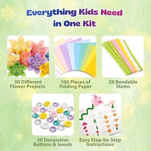 Pinwheel Crafts Flower Origami Kit for Kids Ages 8-12, 150 Pcs Spring Color - Image 6