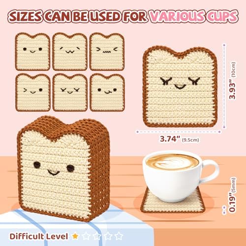 Mewaii Crochet Kit for Beginners, 6 Pack Toast Coaster Craft Set - Image 5