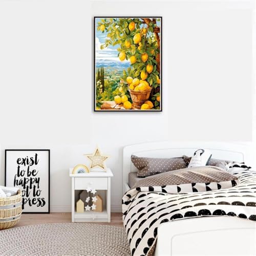 Clendo Lemon Paint by Numbers Kits for Adults, DIY Lemon Tree Adult Paint by Number Kits on Canvas, Digital Oil Number Painting for Home Decor (16x20 Inch) - Image 4