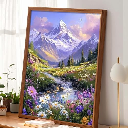 Alptiny Mountain Landscape Paint by Numbers Kit for Adults Beginner, Mountain Wildflowers Paint by Number Kits, DIY Nature Oil Painting Kit for Relaxation & Home Decor, 16x20 Inch - Image 2