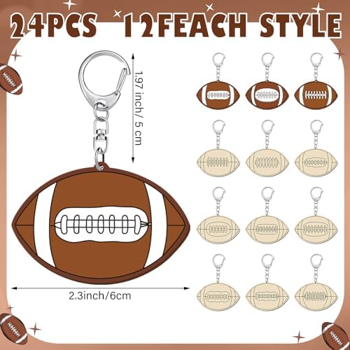 RattanView 24 Pcs Football Craft Keychains DIY Keychain, 12 Styles - Image 2