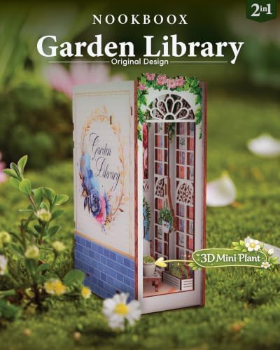 2-in-1 Book Nook Kit – Garden Library NOOKBOOX by ROSELYZIA – DIY Miniature House Craft Kit Dollhouse and 3D Wooden Puzzle with Color-Changing LED Light – Bookshelf Decor Gift for Adults & Teens - Image 4