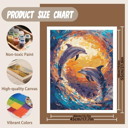 XTCIXAL Paint by Numbers Kit for Adults, Dolphin, 16X20 Inch - Image 4