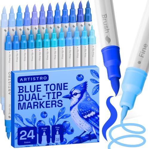 ARTISTRO 24 Blue Tones Dual-Tip Acrylic Paint Marker Pens for Drawing by ARTISTRO