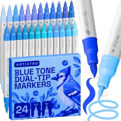 ARTISTRO 24 Blue Tones Dual-Tip Acrylic Paint Marker Pens for Drawing by ARTISTRO