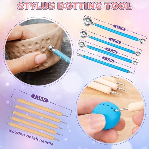 100ml Air Dry Clay Glaze and 29pcs Clay Tools Kit - Waterproof Scratch-Resistant Gloss Varnish Protects from Wear/Cracking, Pottery Tools for Stippling, Carving, Molding & Shaping Clay Crafts - Image 5