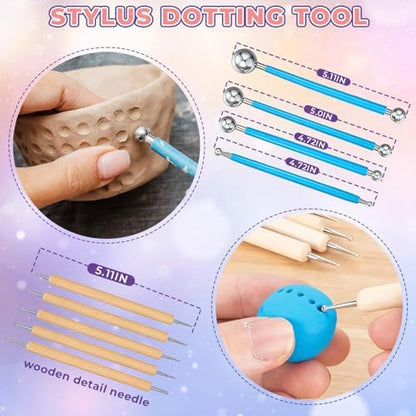 100ml Air Dry Clay Glaze and 29pcs Clay Tools Kit - Waterproof Scratch-Resistant Gloss Varnish Protects from Wear/Cracking, Pottery Tools for Stippling, Carving, Molding & Shaping Clay Crafts - Image 5