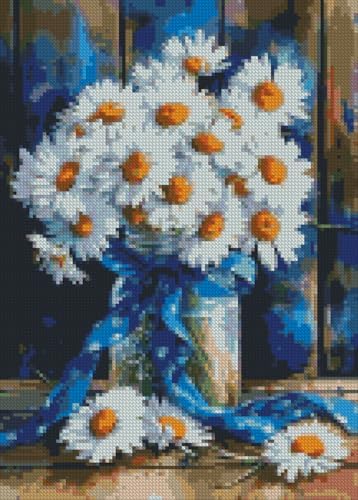 MjhRcll Daisy Stamped Cross Stitch Kits, Flowers Cross Stitch Ornament Kits for Adults Beginners, Counted Embroidery Needlepoint Kits Home Decor 12x16 Inch - Image 2