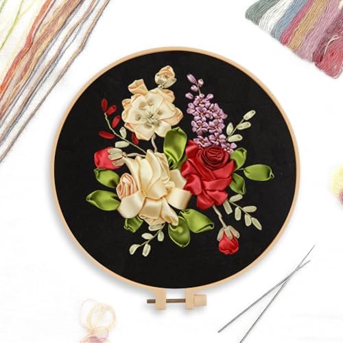 CREAWONDER Canvas Tote Bag Embroidery Kit with Pattern for Beginners, Arts and DIY Embroidery Crafts Kits for Adults, Include Instructions, Embroidery Hoops, Color Threads and Tool - Image 3