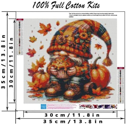 MYBISYMQQ Gnome & Pumpkin Stamped Cross Stitch Kit for Adults 13.7x13.7in - Image 2