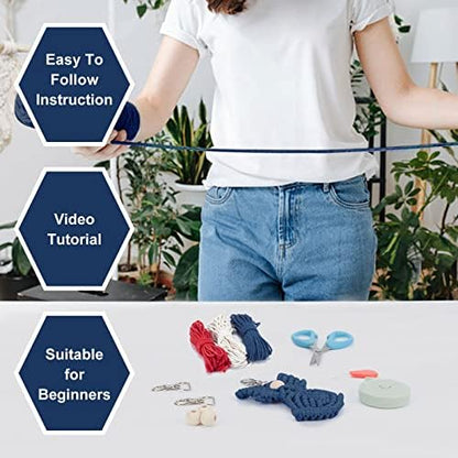 INFUNLY 3 Set DIY Macrame Keychains Angel Mini Macrame Keychains 4th of July Macrame Bag Charms Red White Blue Macrame Angel Keychains with Instruction Video for Independence Gift - Image 5