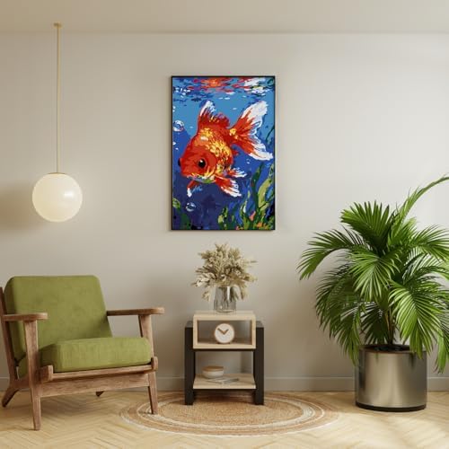 Framed Paint by Numbers Kit for Adults Beginner & Kids Ages 8-12, Goldfish Adult Paint by Number Kits on Canvas, without Easel, DIY Number Painting for Adults for Home Wall Decor Gift 8 x 12 Inch - Image 3