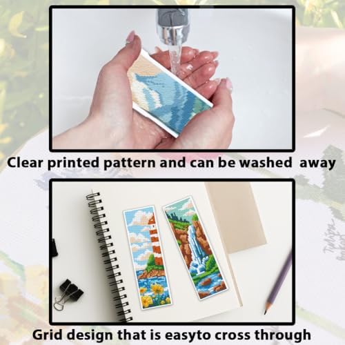 ACRNIGHEET 6pcs Cross Stitch Bookmark Kits, Landscape DIY Cross Stitch Bookmarks, Embroidery Bookmark Cross Stitch Kits with Scenery Pattern, Stamped Cross Stitch Kit Bookmark for Beginners Adults - Image 3