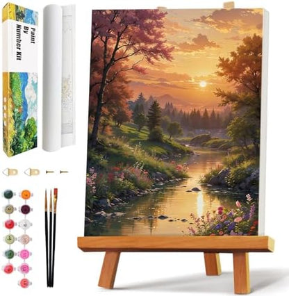 Qaisxoty Piant by Numbers Kit for Adults, Landscape Rolled Canvas Paint by Numbers for Beginners, DIY Acrylic Painting by Number Kit for Home Decor Gift - 12” x 16” by QaisxotyPaintbyNumberKits