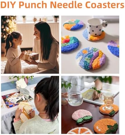 4 Set DIY Punch Needle Coaster Kits Beautiful Flowers Field 10x10cm-14 - Image 5