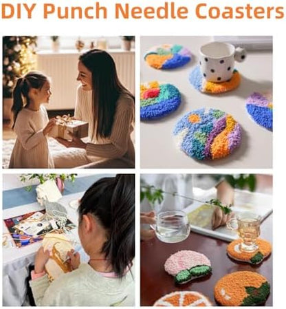 4 Set DIY Punch Needle Coaster Kits Beautiful Flowers Field 10x10cm-14 - Image 5
