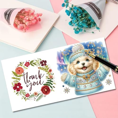 Christmas DIY Diamond Greeting Cards Set - 5D Art Painting Card Making Kits for Family Friends Handmade Gift - #06-Dog - Image 5