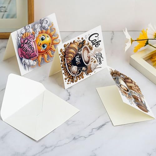 AiYuanzsh 6 Packs Diamond Art Painting Greeting Card Kits with Laser Effect Special Shaped Diamond Art Greeting Cards Arts Crafts for Christmas Birthday Thanksgiving Day Holiday (Coffee, 30x15cm) - Image 6