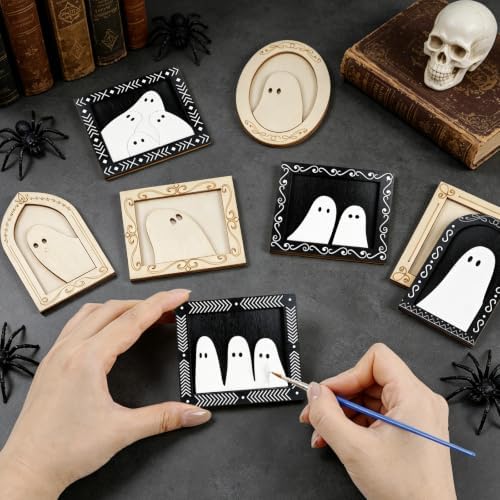 12 Sets Halloween Crafts for Adults Wood Ghost DIY Frames Decoration - Image 5