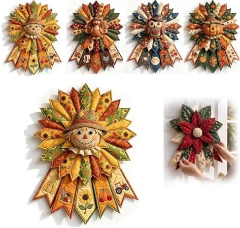 TREBIN 2026 DIY Quilted Halloween Pumpkin Door Hanger Kit, Wreath Patchwork Bow Sewing Kit, Fabric Sewing Craft for Adults & Beginners, Fall Wall Decor, Seasonal Holiday Gift (Scarecrow) by TREBIN