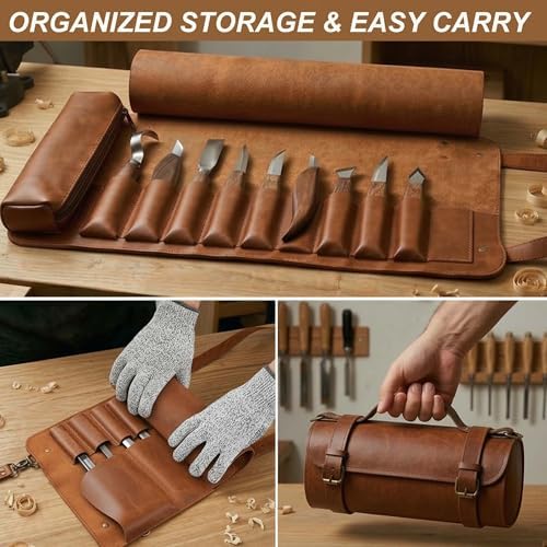 Wood Carving Kit, 25Pcs Complete Whittling Kit - 9 Walnut Handles Wood Carving Knife, 5 Detail Knifes, 3 Chisels, Professional Woodworking Tool Set for Beginners DIY Crafts & Gifts - Image 4