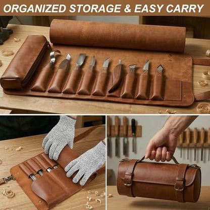 Wood Carving Kit, 25Pcs Complete Whittling Kit - 9 Walnut Handles Wood Carving Knife, 5 Detail Knifes, 3 Chisels, Professional Woodworking Tool Set for Beginners DIY Crafts & Gifts - Image 4