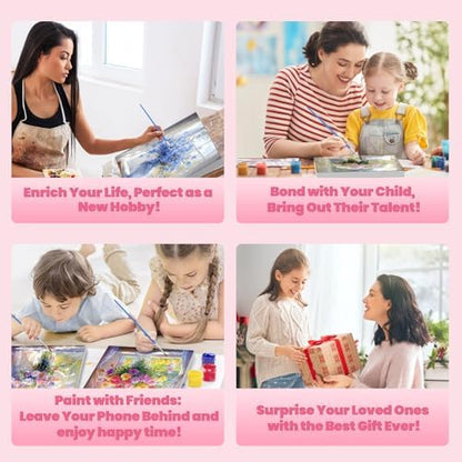 Bowetile 4 Pack Paint by Numbers for Adults Beginners Framed, Flowers Adults' Paint-by-Number Kits, Easy Adult Paint by Number Kits on Canvas, Acrylic Number Painting for Home Decor, 8x8in - Image 5