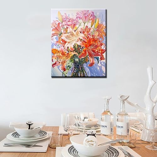 Flowers in Vase Paint by Numbers Kits 16x20 inch Canvas DIY Oil Painting for Kids, Students, Adults Beginner with Brushes and Acrylic Pigment - Colorful Blooming Flowers Photo Gift(without Frame) - Image 3