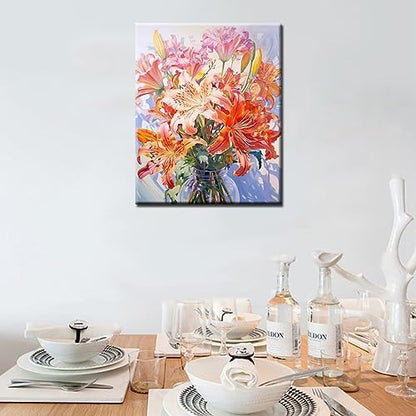 Flowers in Vase Paint by Numbers Kits 16x20 inch Canvas DIY Oil Painting for Kids, Students, Adults Beginner with Brushes and Acrylic Pigment - Colorful Blooming Flowers Photo Gift(without Frame) - Image 3