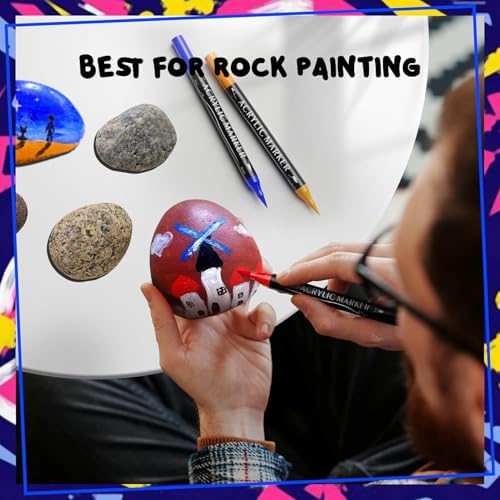 72 Colors Dual Tip Acrylic Paint Markers,Fine Tip and Brush Tip Permanent Acrylic Paint Pens For Rock Painting, Canvas, Wood, Glass, Ceramic, Fabric, Plastic, Egg, Scrapbook,Art Painting Supplies Kit - Image 4