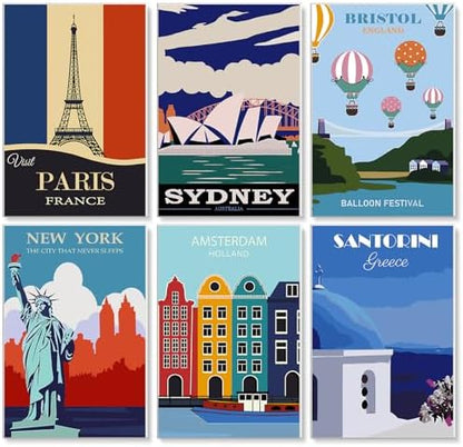 GEEHEIY 6 Pack Paint by Numbers Kit for Adults, Travel Poster, 8x12 Inch by GEEHEIY