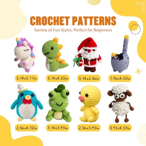 YOKISS 8Pcs Beginner Crochet Starter Kit, Creative Birthday Gifts for Adults & Kids, Popular DIY Patterns, 40% Extra Yarn Crochet Animals Kits with Step-by-Step Video Tutorials - Image 3