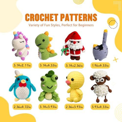 YOKISS 8Pcs Beginner Crochet Starter Kit, Creative Birthday Gifts for Adults & Kids, Popular DIY Patterns, 40% Extra Yarn Crochet Animals Kits with Step-by-Step Video Tutorials - Image 3