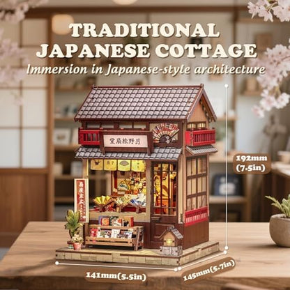 Cutefun Book Nook Kit - DIY Miniature House Kit for Adults, Teens and Beginners, Japanese Booknook Tiny House Bookshelf Decor 3D Wooden Puzzles, Gifts for Friends & Family (Folding Fan Shop) - Image 2