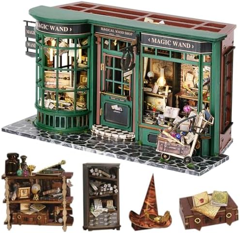 Lannso DIY Dollhouse Miniature Kit, Doll House Kit with Dust Proof Cover, Magic Wand Shop, Mini Handmade Wooden Dollhouse Toys for Adult Gift(F32) by MiniatureDollhouses