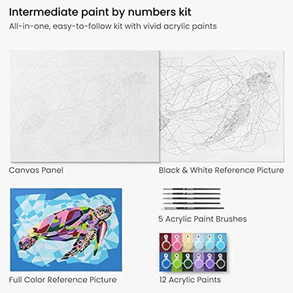 ARTEZA Paint by Number for Adults, 12x16 Inches, 21 Pieces, Turtle Paint by Numbers Kit, Comes with 1 Canvas Panel, 12 Acrylic Paint Pots, 5 Paintbrushes, Art Supplies for Home & Office Wall Decor - Image 3