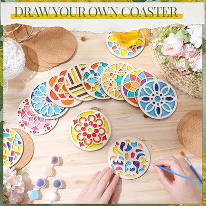 Reallnaive Wood Coasters Painting Kit DIY Craft, 12 Pcs, Mandala - Image 4