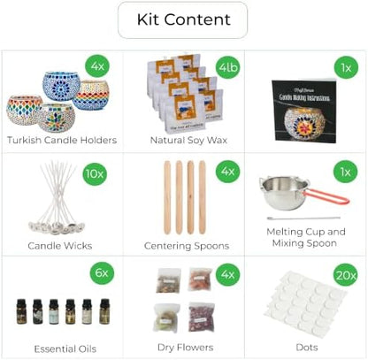 KRAFTSTORIES Candle Making Kit for Adults – DIY Candle Making Set with Natural Soy Wax, Wicks, Essential Oils, Dried Flowers & 4 Turkish Mosaic Glass Jars – Handmade Arts & Crafts Complete Gift (4) - Image 3