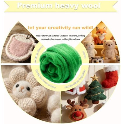 Wool Roving-3.5oz Needle Felting Wool, Soft Multi-Color Wool Fiber, Perfect Felting Wool Pure Wool, Chunky Yarn, for DIY Crafts, NeedleFelting Projects,and Artwork (Jolly Green) - Image 3