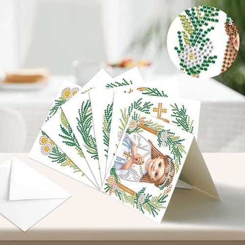 MVVMTOP 6pcs Diamond Art Painting Greeting Card, Nun DIY Cross Diamond Art Greeting Card for Blessing and Wishe Special Shaped Diamond Arts Crafts for Birthday Thanksgiving Day - Image 4