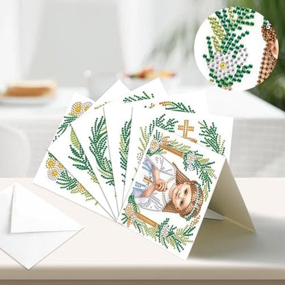 MVVMTOP 6pcs Diamond Art Painting Greeting Card, Nun DIY Cross Diamond Art Greeting Card for Blessing and Wishe Special Shaped Diamond Arts Crafts for Birthday Thanksgiving Day - Image 4